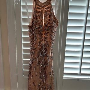 Beautiful peach colored beaded short dress by Primavera,